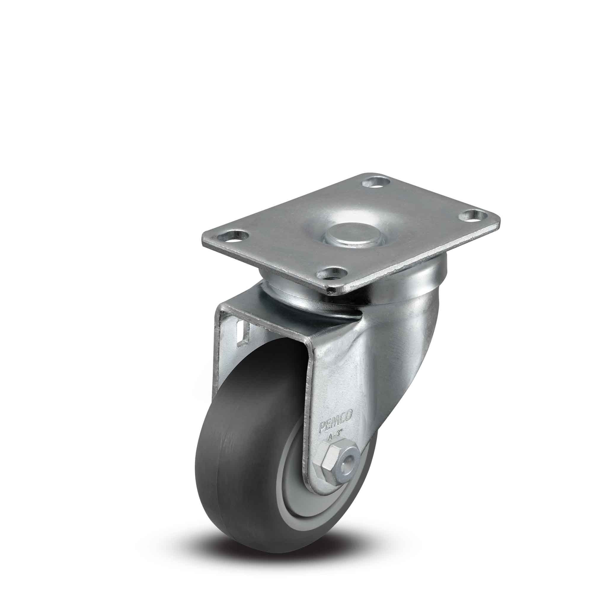 3 inch Wheel Swivel Caster, Plate Mount, 1.25 inch wide Rubber Wheel