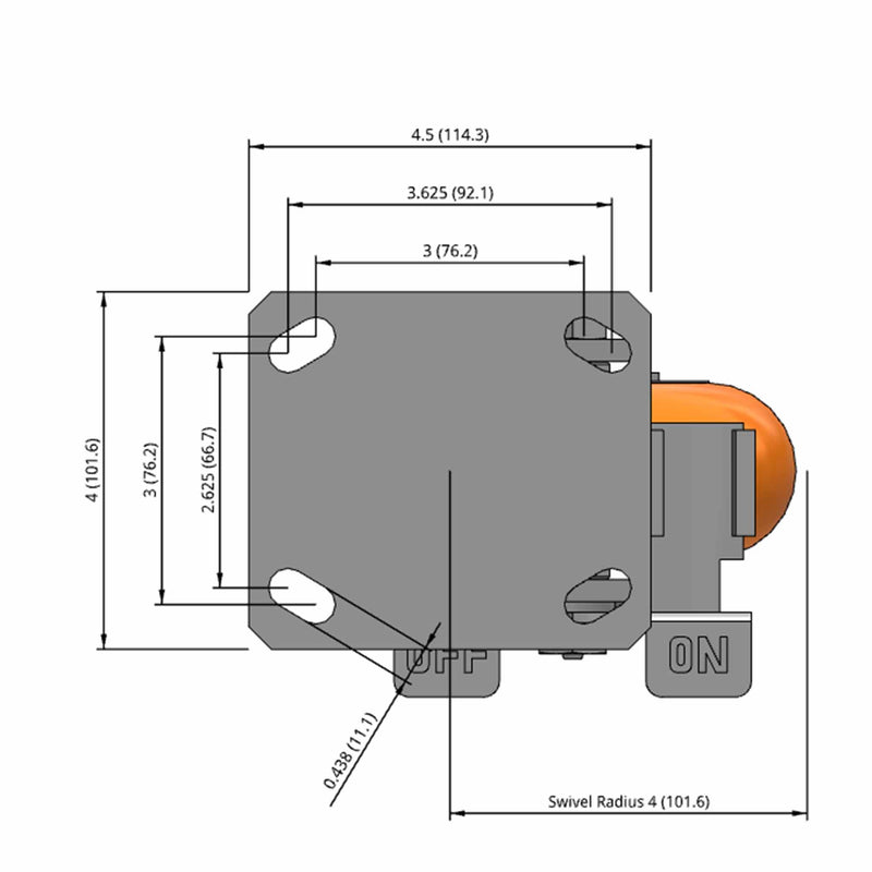 Kingpinless 5"x2" Ergonomic Brake Caster with Orange MAX-Efficiency Wheel
