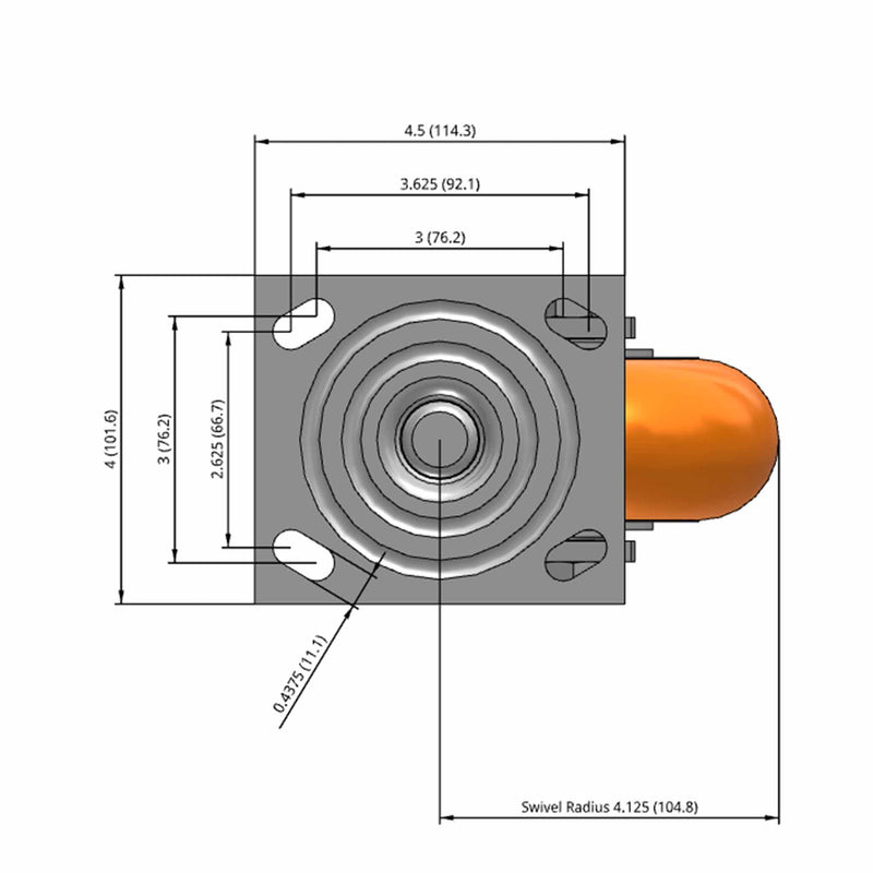 5" Ergonomic Orange Wheel Swivel Caster