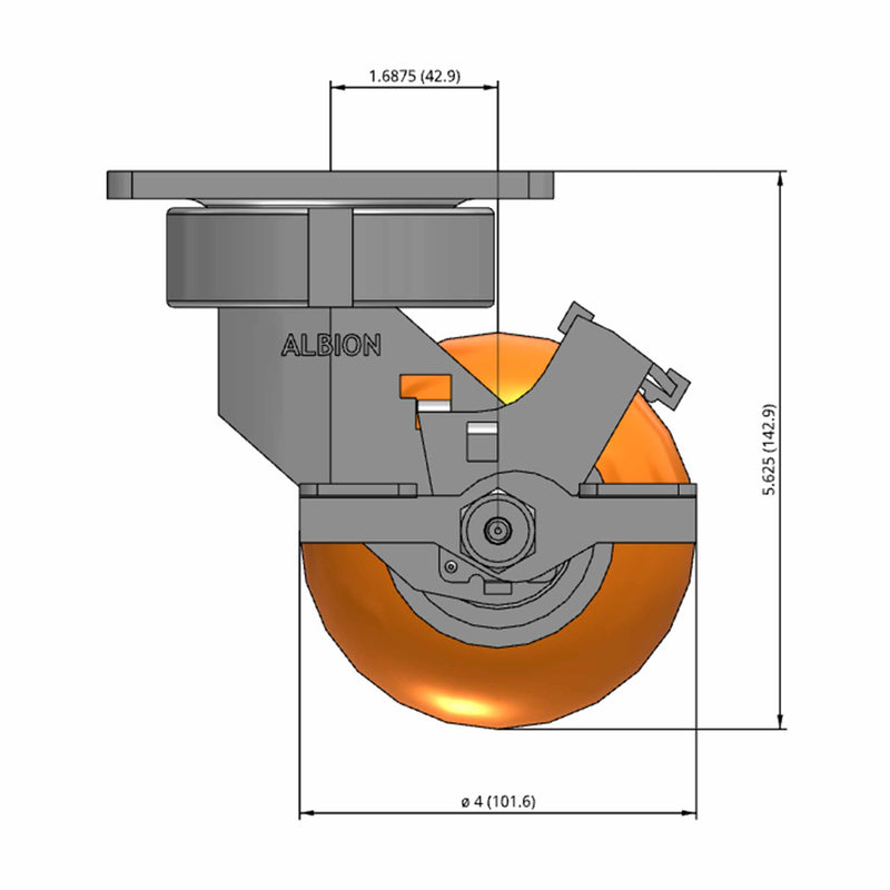 Orange Wheel Caster Side 48XOB42S-TB | Maintenance-Free 4\