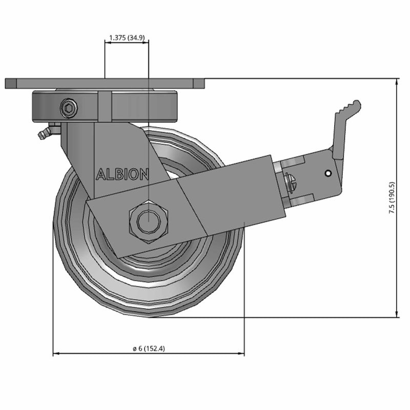 6 inch by 3 inch Heavy Duty Metal Wheel Brake Caster, USA Made Rig