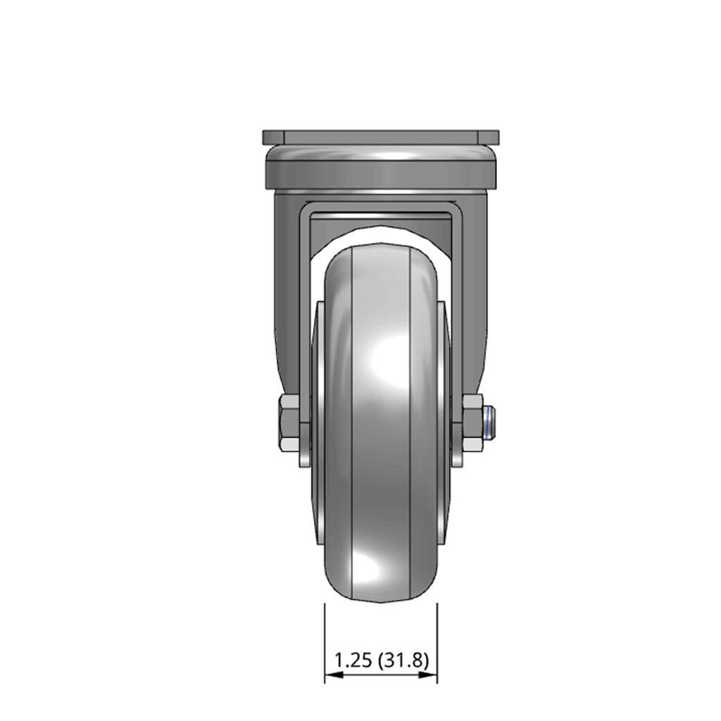 4 inch Wheel Swivel Caster, Plate Mount, 1.25 inch wide Rubber Wheel