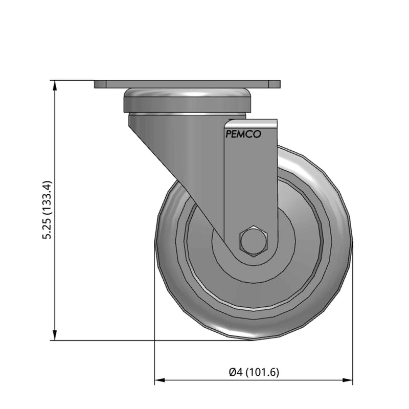 4 inch Wheel Swivel Caster, Plate Mount, 1.25 inch wide Rubber Wheel