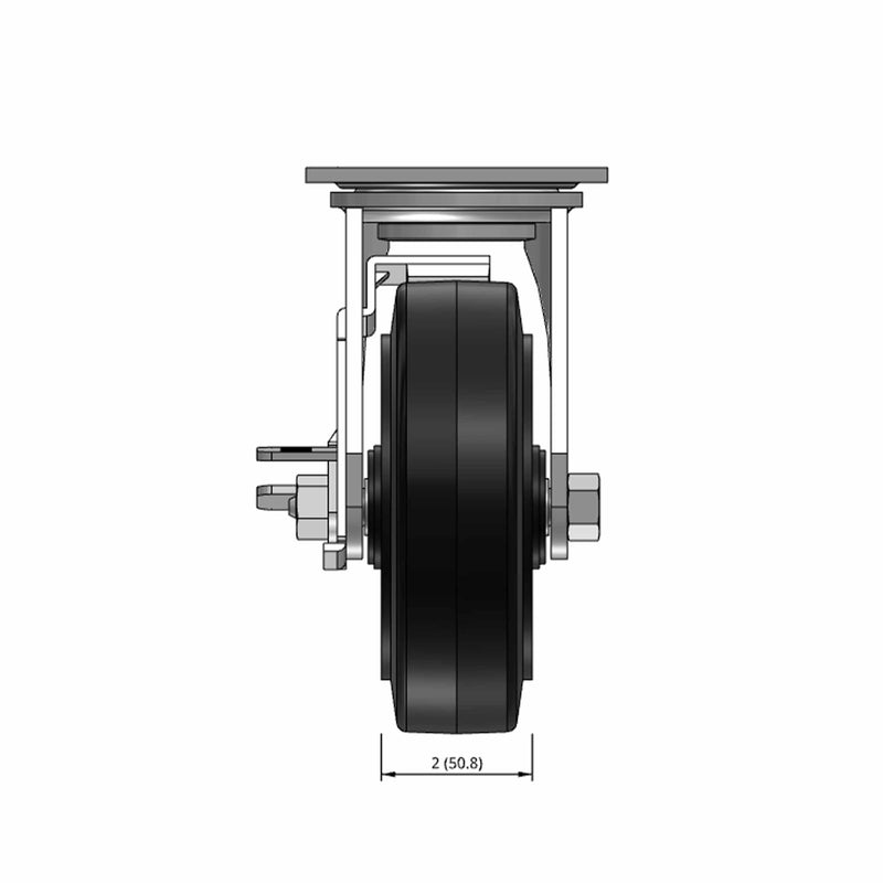 6 inch Heavy Duty Brake Caster with Rubber-on-Iron Wheel, 2 inch wide