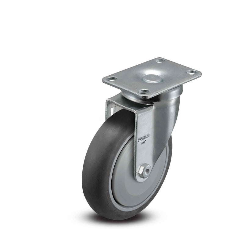 5 inch Wheel Swivel Caster, Plate Mount, 1.25 inch wide Rubber Wheel